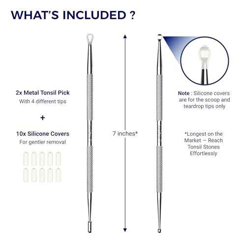 Oravix Tonsil Stone Remover Tool Pack of 2, Metal Tonsil Stone Removal Tool, 7¡¯¡¯ Surgical-Grade Stainless Steel Metal Pick with 10 Soft Silicone Tips, Fight Bad Breath, Safe & Easy