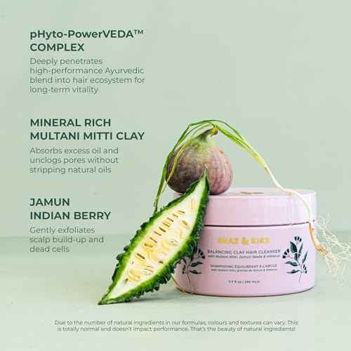 SHAZ & KIKS Balancing Clay Scrub Shampoo | Gently Exfoliate, Clarify & Detoxify Scalp | Reduce Hair Shedding & Product Buildup | Indian Clay and Hibiscus | Color-Safe, Sulfate-Free, Natural | 90ml