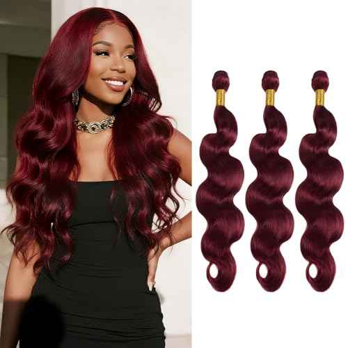 99J Burgundy Body Wave Human Hair Bundles 18 20 22 Inch 3 Bundles Brazilian Virgin Remy Hair Extensions Weave Soft Bouncy Curly Sew In for Black Women