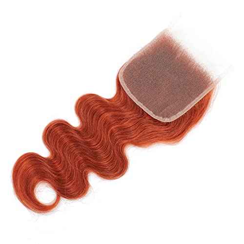 REMY HAIR Body Wave Orange Color Bundles Human Hair Bundles with 4?4 Lace Closure 100% Human Hair Natural Wave Bundles Brazilian Virgin Hair Extensions #350 Ginger Color 10 12 14 Inch with Closure 10