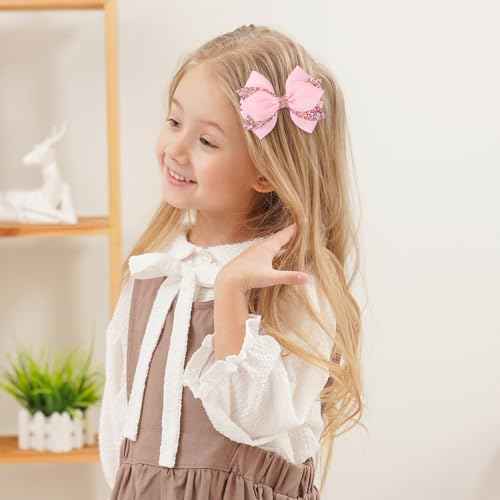 choicbaby 12pcs Hair Bows for Girls Toddler Hair Bows 4" Sequin Ribbon Baby Girl Bows with Alligator Clip Hairpins Accessories for Toddler Baby Girl Kids