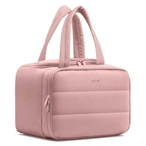 HOTOR Travel Toiletry Bag - Wide-Open Toiletry Bag for Women, Multi-Pocket Makeup Bag for Travel Essentials, Wet & Dry Separation Travel Accessories for Trip, Gym, 12.6" x 6.3" x 8.9", Dark Pink