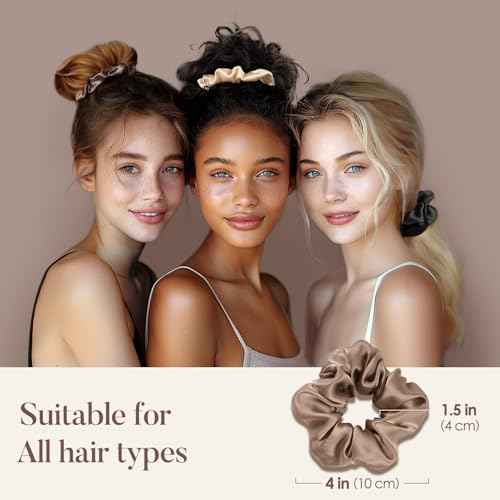 LULUSILK Silk Scrunchies for Hair Sleep, 100% Real Mulberry Silk, No Damage Hair Ties for Women and Girls, Basic Collection, Pack of 3