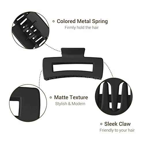 Shinowa 3 Pack Hair Claw Clips, Square Rectangular Claw Hair Clips for Women Girls, Non-slip Matte Large Medium Small Hair Clips, Strong Hold Jaw Clip for Thick Thin Hair, Black
