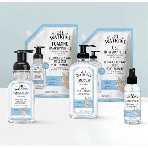 J.R. Watkins Gel Hand Soap Refill, Moisturizing Hand Wash, Formulated with Plant-Based Cleansers, Alcohol-Free, Cruelty-Free, Ocean Breeze, 34 Fl Oz, 2 Pack