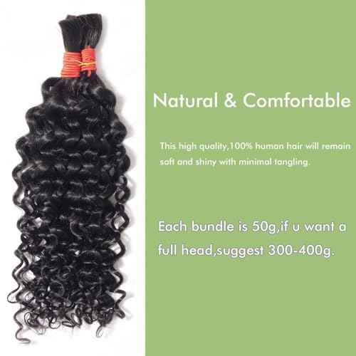 YOMIO Human Braiding Hair 20 Inch 100g (1Pack-2Bundles) Water Wave Human Hair Bulk for Braiding No Weft Bundle Virgin Curly Human Hair Bulk for Boho Braids Wet and Wavy Natural Black Color