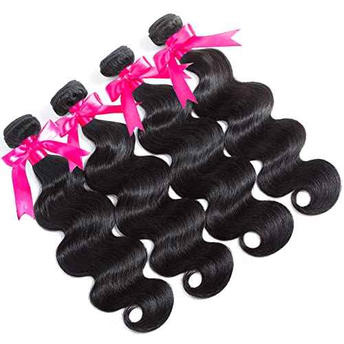 Flady 10A Brazilian Virgin Hair Body Wave 4 Bundles Unprocessed Virgn Human Hair Weave Brazilian Body Wave Bundles Natural Color (16 18 20 22inch)