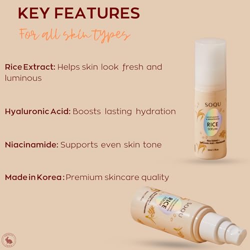 Moisturizing Facial Rice Serum - Hydrating and Brightening Formula with Niacinamide and Hyaluronic Acid for Radiant Skin - 50ml 1.69oz - Made in Korea (50ml / 1.69fl oz, Rice Serum)