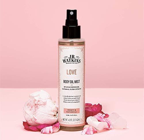 J.R. Watkins Love Body Oil Mist, Hydrates Skin and Boosts Stimulation, Natural Peony & Patchouli, 4.8 oz