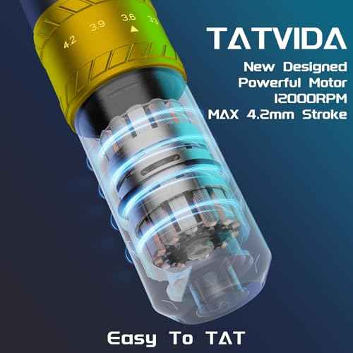 Tattoo Gun portable tattoo machine, 2400mAh Rotary Tattoo Machine with 7 stroke length Options, Pro Tattoo Guns with Motor Power reliable for all kinds of needles, ink (One Battery)