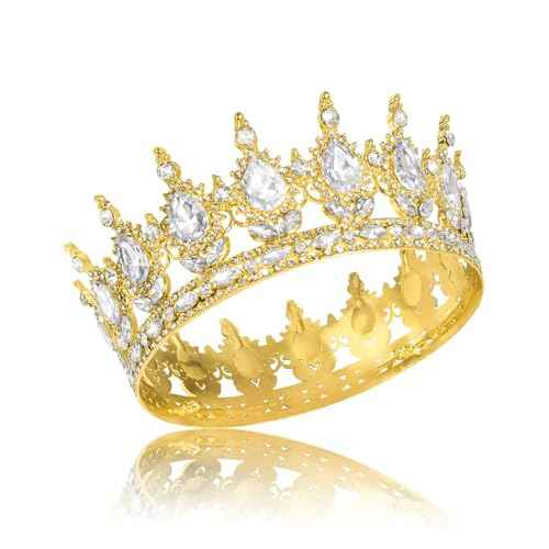 Onedor Gold Queen Crown for Women Princess Tiara Headband for Wedding Birthday Pageant Elegant Hair Accessories and Crown Cake Topper
