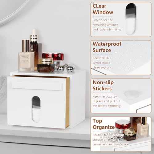 Disposable Face Towel Holder Bamboo Storage Box, Facial Towels Container Box with Drawer, Clean Towel XL Organizer for Bathroom(Excluding Facial Towels)