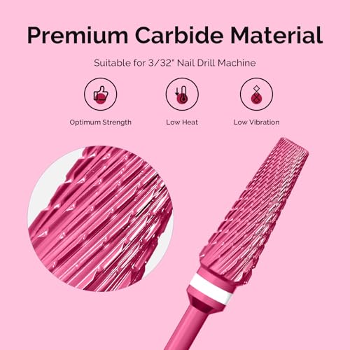 MelodySusie Upgrade 5 in 1 Nail Drill Bits, 3/32'' Carbide Tungsten Multi-Function Mixed Sizes Edition, Suitable for Manicure Pedicure Cuticle Gel Polishing, Professional Advanced Bits, Pink Blossom