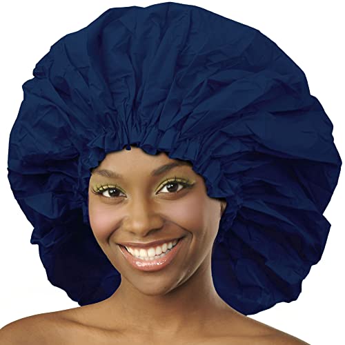 Donna Super Jumbo Shower Cap Waterproof Material 1pc for Women or Men Shower Cap for Roller Sets, Afros, Twist, Silk Wraps and More Reusable BLACK