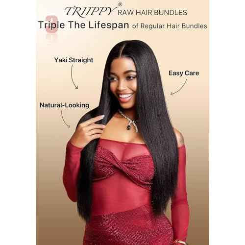 TRIIPPY Yaki Straight Human Hair Bundles,100% Raw Cambodian Hair Sew In Weave Single Bundle,Triple The Lifespan Over Regular Virgin Hair Bundle,No.1 Raw Hair Brand On Amazon(22 Inch,Natural Color)