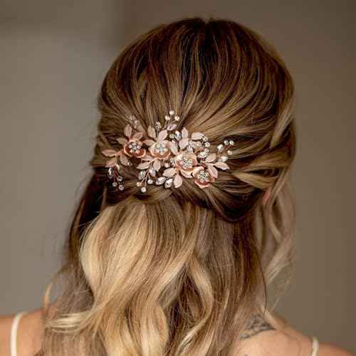 Bridal Hair Accessories Bright Rose Gold Wedding Hair Duckbill Clip for Brides, Handmade Rhinestone Hair Vine Wedding Head Pieces for Women and Bridesmaids Flower Girls