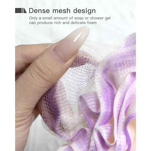 Large Bath Sponge Pouf 70g, 6.3 Inch Exfoliating Shower Loofah, Soft Durable PE Mesh with Reinforced Knotting, Rich Lather Body Wash Scrubber, 4-Pack Elegant Colors Gift Set£¨B-4Pcak£©