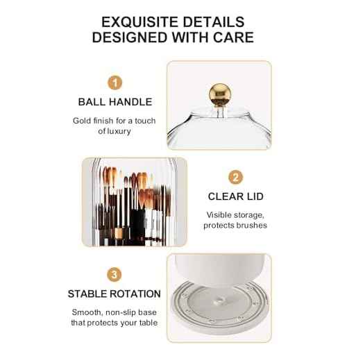 Makeup Brush Holder with Lid 360¡Æ Rotating, Clear Dustproof & Waterproof Make Up Brush Holder Organizer, Transparent Makeup Brush Organize