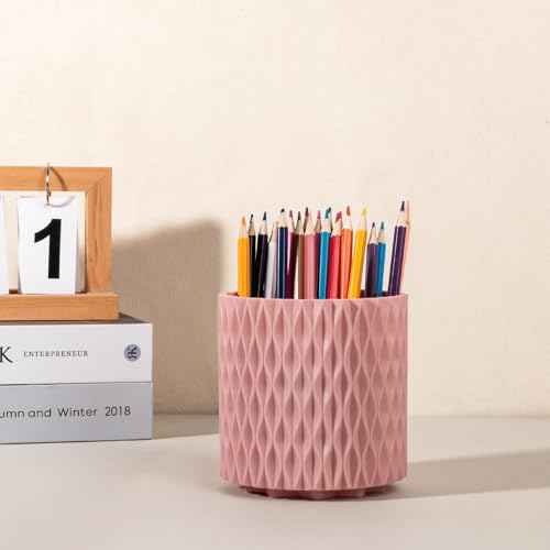 Anyoifax Makeup Brush Holder Organizer 361¡ÆRotating Make Up Brushes Container for Vanity, Spinning Cosmetics Storage Cup, Ripple Pink