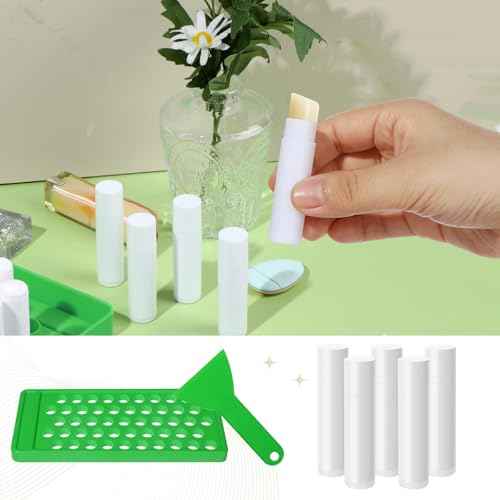 Lip Balm Crafting Kit, 50 Pieces Empty Lipsticks Filling Tubes Mold Handmade Set Pallet with Scraper, Lip Balm Tubes with Filling Tray and Spatula for Women Girl Cosmetics Makeup, White