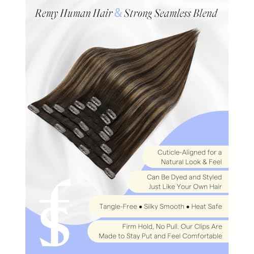 Full Shine Dark Brown Balayage Clip in Extensions Real Human Hair 20 Inch 150 G Brown Clip on Hair Extensions for Thickness 7 Pcs
