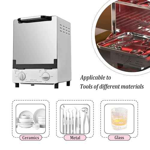 High Temperature Sterilizer, Large Capacity Dry Heat Stainless Steel Sterilizer with Temp and Timer Control, Max timing 60min, Max temperature 250¡É (482¢µ), With Stainless Trays, 110V power