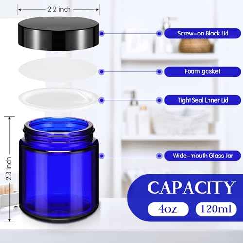 Norme 48 Pcs 4 oz Glass Jars with Lids Leakproof Round Airtight Empty Cosmetic Jars with Inner Liners Lid for Storing Lotions Powder Ointments Candle Making Tins (Black,Blue)