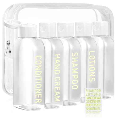 Travel Shampoo Bottles 5 pcs 3.4oz TSA Approved Travel Bottles for Toiletries Travel Size Bottles Leak Proof Empty Lotion Containers with Flip Cap Small Plastic Squeeze Bottlesp-Clear