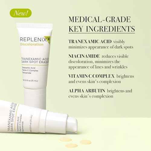 Replenix Tranexamic Acid Dark Spot Treatment, Daily Medical-Grade Topical Discoloration Serum for Uneven Skin Tone, Gluten, Paraben, Fragrance & Cruelty Free (0.5 oz)
