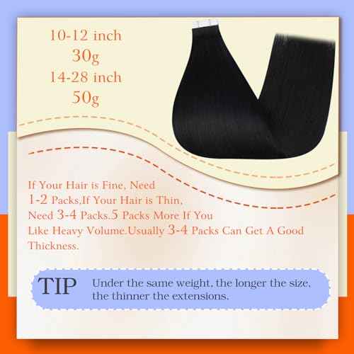 Full Shine Black Tape in Hair Extensions Human Hair Remy Seamless Human Hair Tape Extensions 26Inch Double Sided Tape ins Human Hair Extensions for Women Straight Black Hair Extension 50G 20Pcs