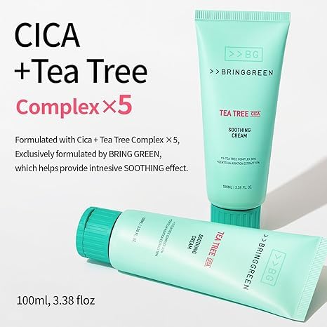 BRING GREEN Tea Tree Cica Soothing Cream Plus 100ml Korean Skin care (Pack of 2)