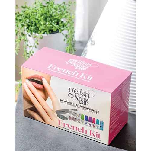 Gelish Xpress Dip N Brush French Kit - Powder Colors, Built-In Activator, 21+ Days Chip Proof Wear, Nail Dip Powder, Nail Kit, Dipping