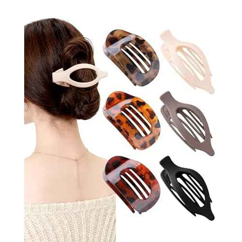 AWAYTR Flat Hair Clips For Women Lay Flat Claw Clip for Hair 6Pcs Large Hair Claw Clips for Driving Yoga (Leopard Series + Brown Series)