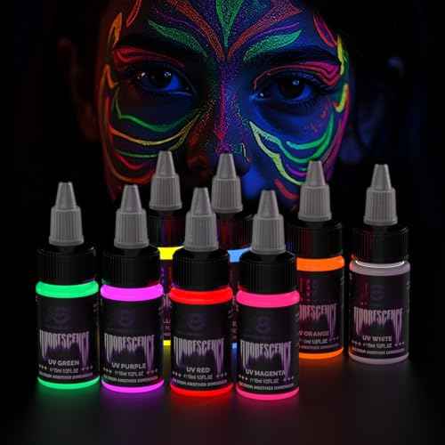 Tattoo Ink Set, UV Tattoo Inks Pigment Set Long Lasting Color with Fluorescent Lamp 8 Colors 1/2oz (15ml) Professional Fluorescent Tattoo Ink for Artist