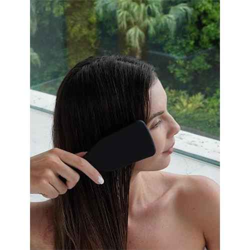 Detangler Hair Brush for Wet & Dry Hair, No Tangle Wave-shaped Soft Bristle Hairbrush for Reduces Breakage, Lightweight Travel Brush Detangling All Hair Types, Black