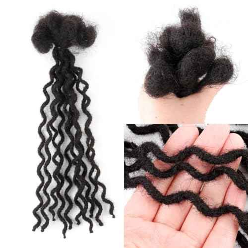 14 Inch 30 Strands Curly Loc Extensions Human Hair, 0.6cm Pencle Size Dreadlock Extensions Human Hair for Women Men Kids Full Handmade Permanent Dreads Locs
