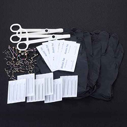 120PCS Body Piercing Kit Surgical Steel 14G 16G 20G BCR CBR Labret Lip Rings Cartilage Daith Earrings Nose Septum Nose Studs Belly Button Rings Piercing Jewelry Needles Gloves Clamps Tools