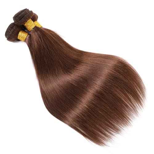 18 20 22 Inch Chocolate Brown Human Hair Color 4 Bundles Dark Brown Human Hair Straight Bundles Double Weft No Tangle Brazilian Unprocessed Virgin Remy Hair Extensions