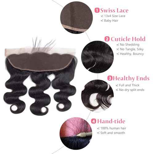 13x4 Lace Frontal Closure Body Wave Human Hair Ear to Ear HD Lace Frontal Closure Free Part Brazilian Body Wave Hair Extensions 150% Density Human Hair Pre Plucked with Baby Hair 18Inch