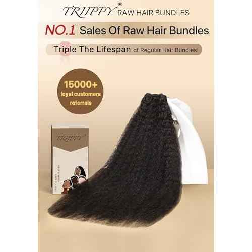 TRIIPPY Kinky Straight Bundles Human Hair,100% Real Raw Cambodian 4C/4A Blowout Hair Sew-In Weave Single Bundle,Triple The Lifespan Over Regular Virgin Hair,No.1 Raw Hair Brand On Amazon(20 Inch)