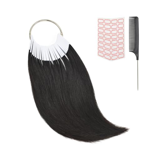 30 Pcs 8" Hair Swatches for Testing Color 100% Real Human Hair Level Swatches for Salon Training (Black)