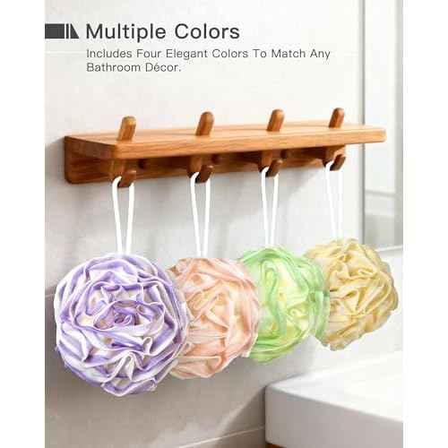 Large Bath Sponge Pouf 70g, 6.3 Inch Exfoliating Shower Loofah, Soft Durable PE Mesh with Reinforced Knotting, Rich Lather Body Wash Scrubber, 4-Pack Elegant Colors Gift Set£¨B-4Pcak£©