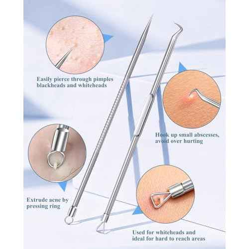 5PCS Blackhead Remover Pimple Popper Tool Kit, Professional Stainless Pimple Acne Blemish Removal Tools Kit for Face (Silver)