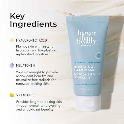 Overnight Sensation Hydrating Sleep Mask, Hydration Mask with Vitamin C, Hyaluronic Acid & Melatonin for Women, for All Skin Types, Night Time Skin Care Routine, Vegan