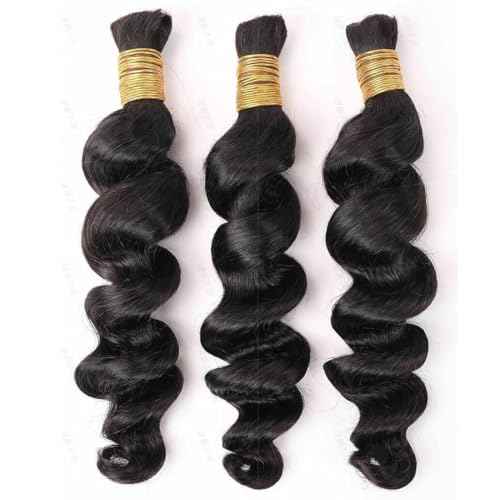 Human Braiding Hair for Boho Braids Loose Deep Wave Bulk Human Hair Knotless 100% Unprocessed Brazilian Virgin Hair Extensions for Braiding Curly Water Wave 1 Bundle No Weft 100g 20inch Natural Black