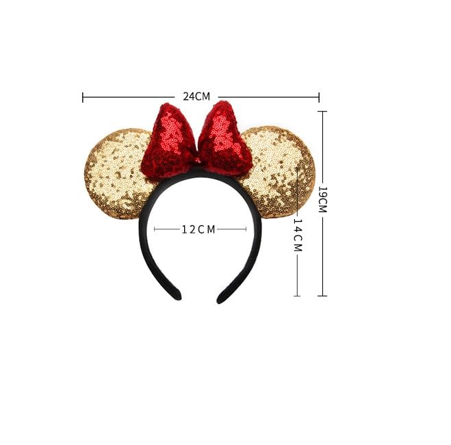 YOVECATHOU Mouse Deluxe Ear Bow Headbands Sequins Hairbands Women Hair Accessories For Cosplay Costume Party (Champagne Rose Red)