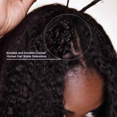 Kinky Straight Knotless Pre Separated Crochet Human Hair Extensions Pre Looped Braids Bundles With Threading Burmese Virgin Human Hair for Braiding Micro Link Meadow Hair 18inch 60g