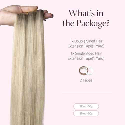 GOO GOO Tape In Weft Hair Extensions Human Hair, Genius PU Long Weft Tape In Hair Extensions Real Human Hair, Silky Easy to Use, P17A/60A Ash Blonde Highlighted Platinum Blonde 22 inch 60g
