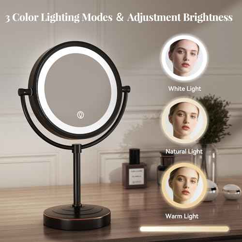GURUN 8.5 Inch Rechargeable Tabletop LED Lighted Makeup Mirror with 10x Magnification 4500mAh Battery Double Sided Vanity Mirror Oil-Rubbed Bronze M2208DO(8.5in,10x)