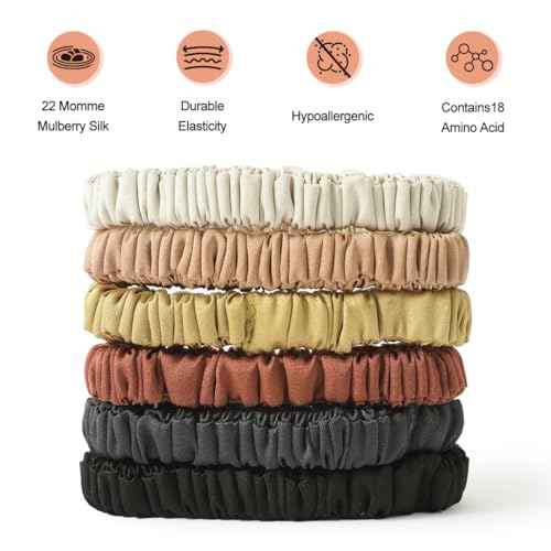 6PCS Silk Hair Ties, 100% Mulberry Silk Scrunchies for Hair, Elastic Ponytail Holders No Damage, Scrunchies for Women Girls